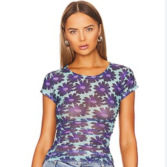 INTIMATELY FREE PEOPLE KEEP IT SIMPLE MESH TEE CAP SLEEVES TOP SHIRT S - Picture 1 of 4